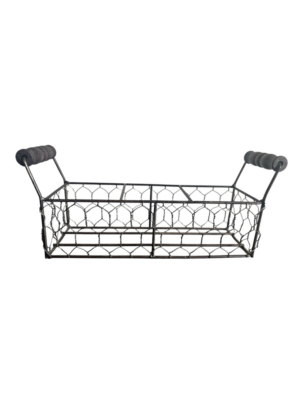 Decorative Metal Wire Basket with Wooden Handles - Black